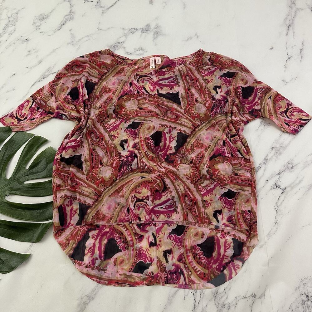 Sweet Pea Womens Vintage Y2k Mesh Top Size L New Pink Paisley Floral Tunic
